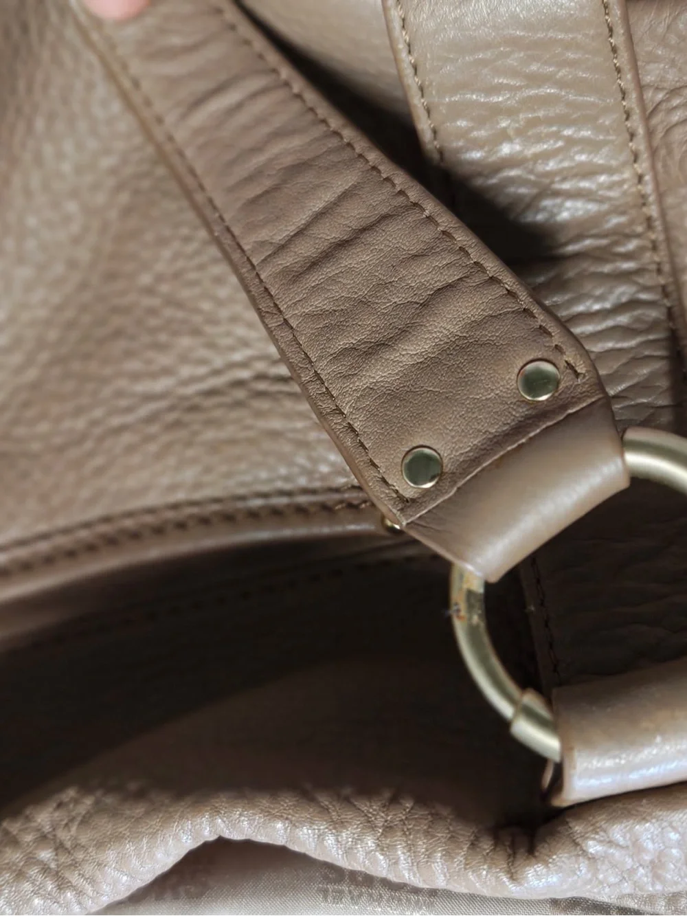 Michael Kors Taupe Leather Shoulder Bag with Buckle Accents